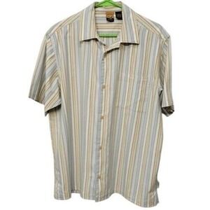 Vintage Y2K‎ Fossil Camp Cabana Shirt Men Large Green Stripe 100% Cotton Lounge